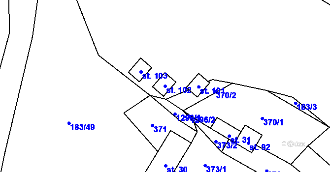 Parcela st. 102 v KÚ Tubož, Katastrální mapa