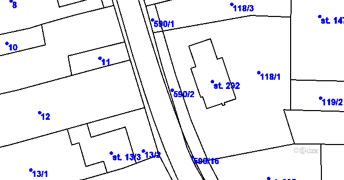 Parcela st. 590/2 v KÚ Blatec, Katastrální mapa