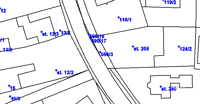 Parcela st. 590/3 v KÚ Blatec, Katastrální mapa