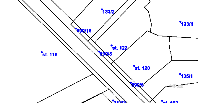 Parcela st. 590/5 v KÚ Blatec, Katastrální mapa
