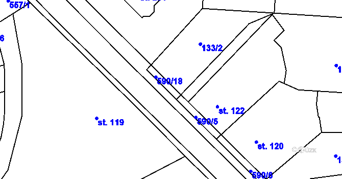 Parcela st. 590/15 v KÚ Blatec, Katastrální mapa