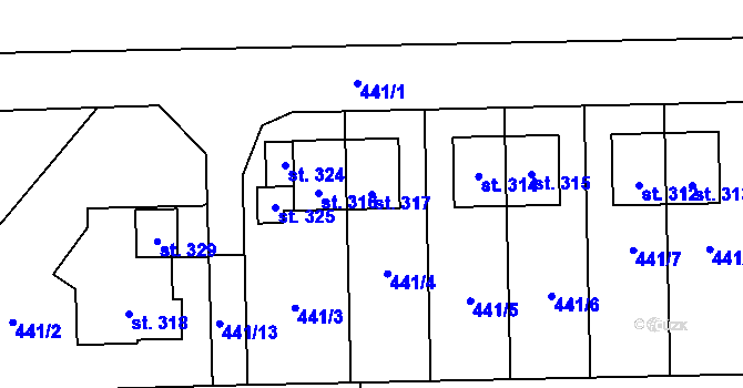 Parcela st. 317 v KÚ Blatec, Katastrální mapa