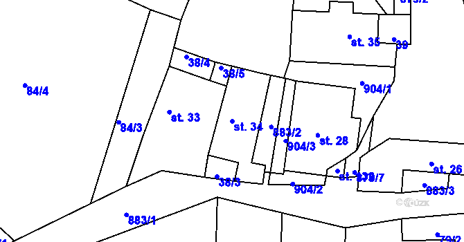 Parcela st. 34 v KÚ Lažánky, Katastrální mapa