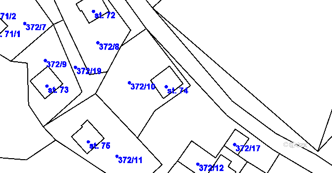 Parcela st. 74 v KÚ Lažánky, Katastrální mapa