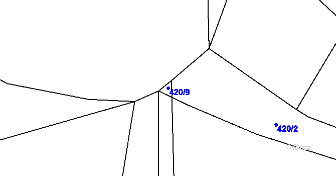 Parcela st. 420/9 v KÚ Lažánky, Katastrální mapa