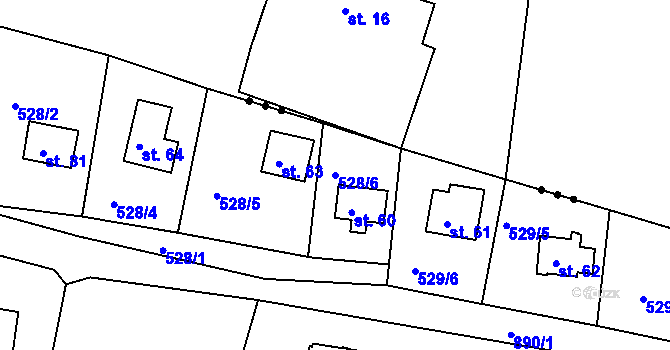 Parcela st. 528/6 v KÚ Lažánky, Katastrální mapa
