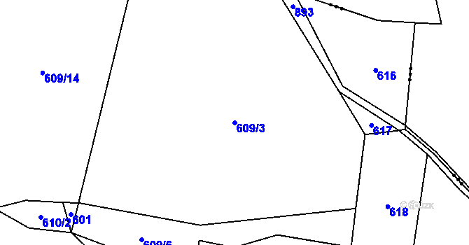 Parcela st. 609/3 v KÚ Lažánky, Katastrální mapa