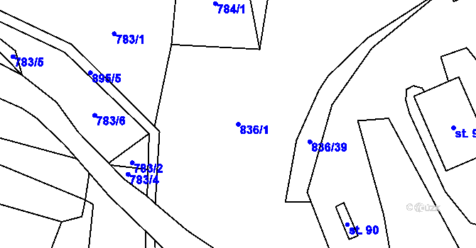 Parcela st. 836/1 v KÚ Lažánky, Katastrální mapa