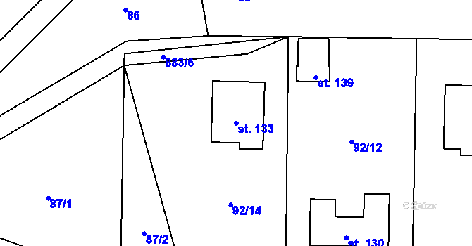 Parcela st. 133 v KÚ Lažánky, Katastrální mapa