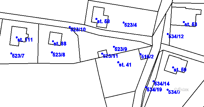 Parcela st. 523/11 v KÚ Lažánky, Katastrální mapa