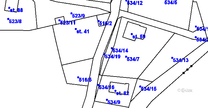 Parcela st. 534/19 v KÚ Lažánky, Katastrální mapa