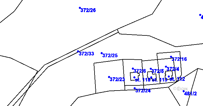 Parcela st. 372/25 v KÚ Lažánky, Katastrální mapa