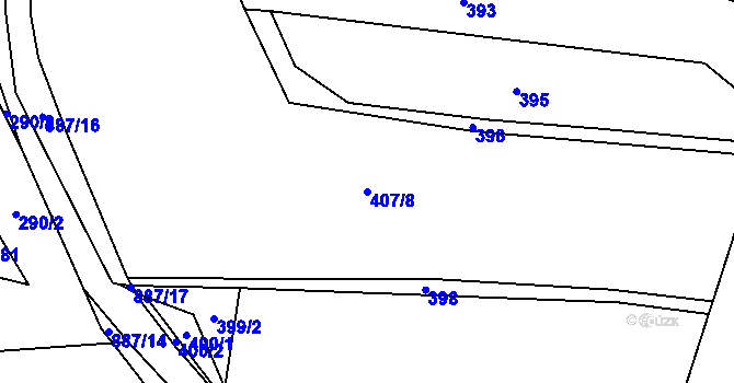 Parcela st. 407/8 v KÚ Lažánky, Katastrální mapa