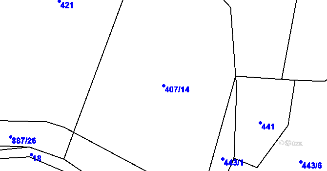 Parcela st. 407/14 v KÚ Lažánky, Katastrální mapa