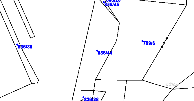 Parcela st. 836/44 v KÚ Lažánky, Katastrální mapa
