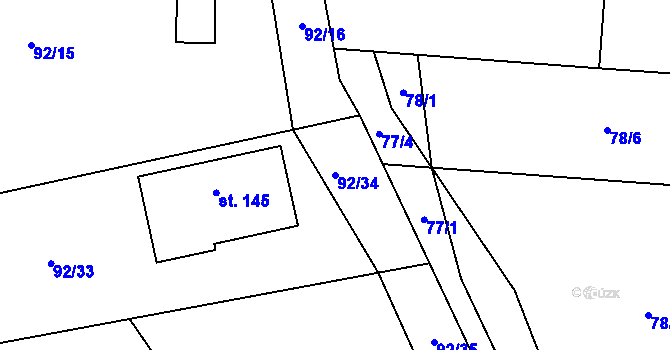Parcela st. 92/34 v KÚ Lažánky, Katastrální mapa