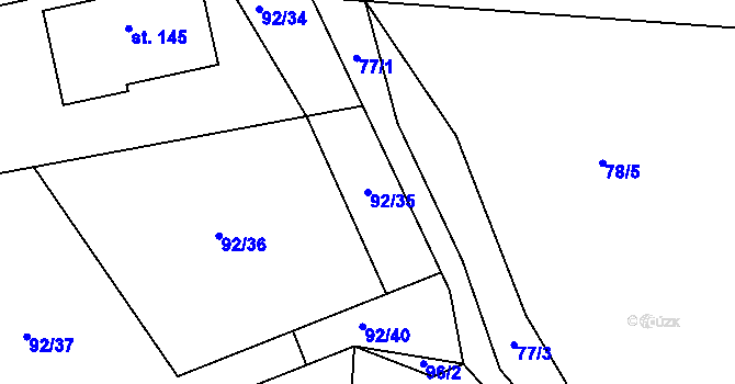 Parcela st. 92/35 v KÚ Lažánky, Katastrální mapa