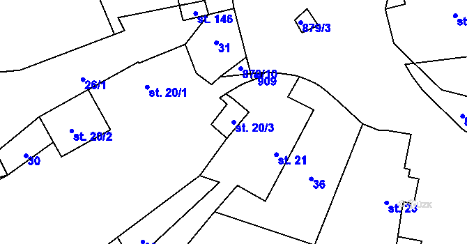 Parcela st. 20/3 v KÚ Lažánky, Katastrální mapa