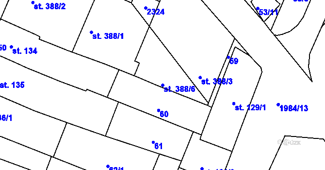 Parcela st. 388/6 v KÚ Blatná, Katastrální mapa
