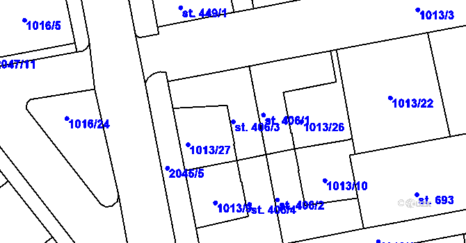 Parcela st. 406/3 v KÚ Blatná, Katastrální mapa