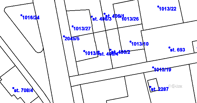 Parcela st. 406/4 v KÚ Blatná, Katastrální mapa