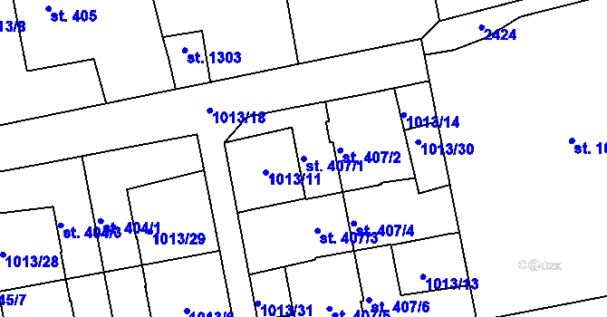 Parcela st. 407/1 v KÚ Blatná, Katastrální mapa