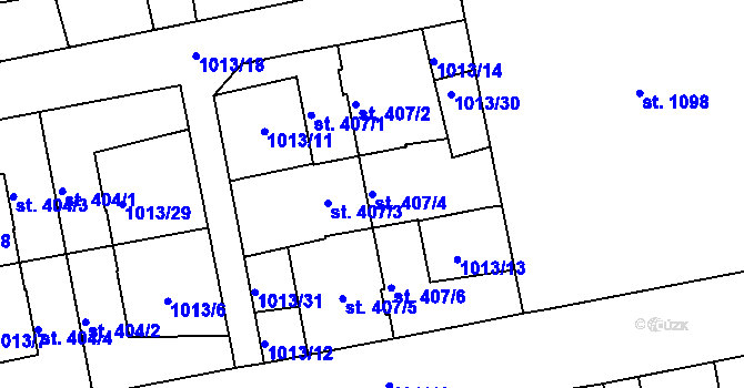 Parcela st. 407/4 v KÚ Blatná, Katastrální mapa
