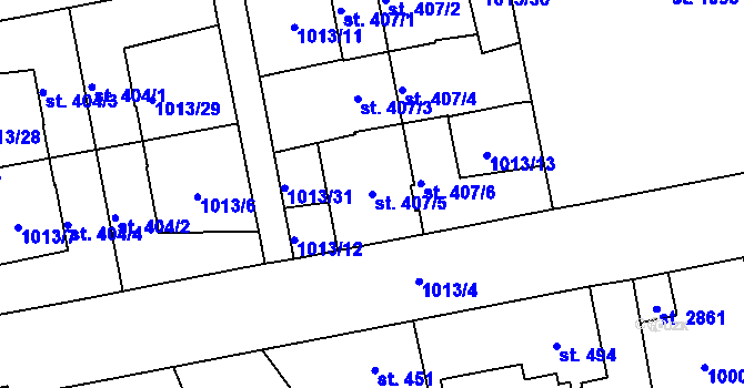 Parcela st. 407/5 v KÚ Blatná, Katastrální mapa