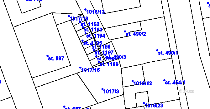 Parcela st. 490/3 v KÚ Blatná, Katastrální mapa