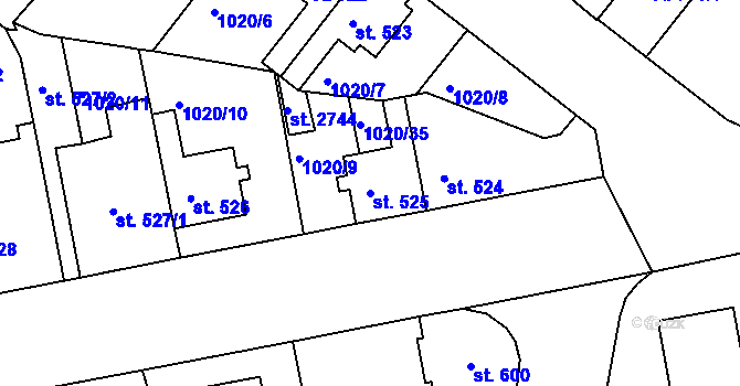 Parcela st. 525 v KÚ Blatná, Katastrální mapa