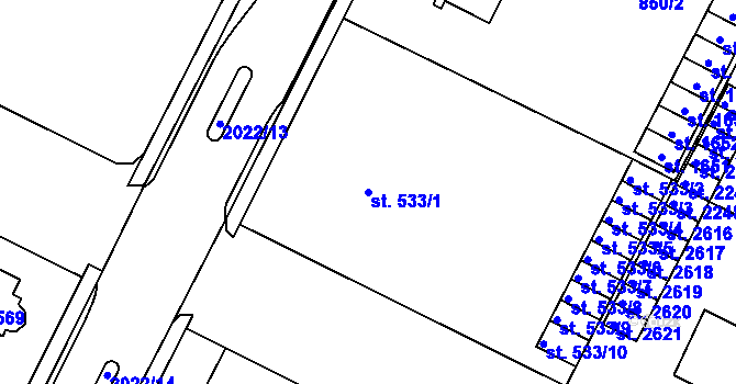 Parcela st. 533/1 v KÚ Blatná, Katastrální mapa