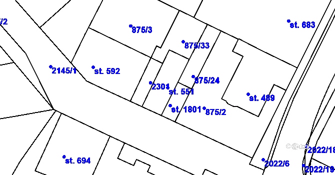 Parcela st. 551 v KÚ Blatná, Katastrální mapa