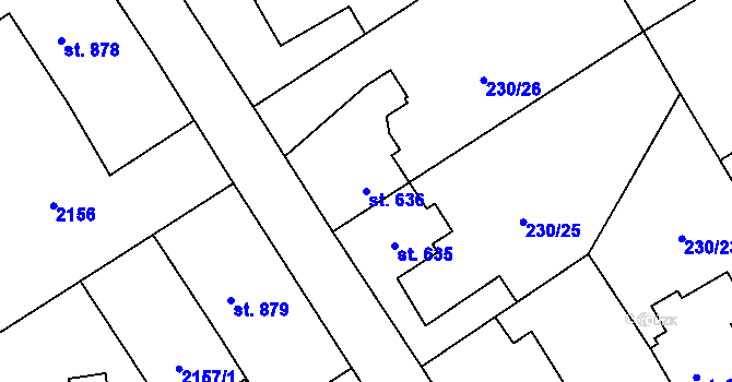 Parcela st. 636 v KÚ Blatná, Katastrální mapa