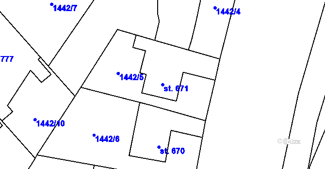 Parcela st. 671 v KÚ Blatná, Katastrální mapa