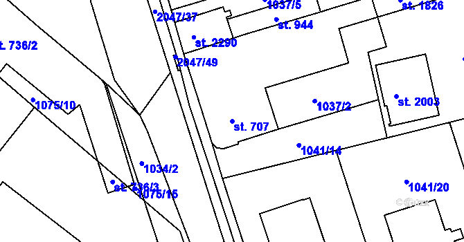 Parcela st. 707 v KÚ Blatná, Katastrální mapa