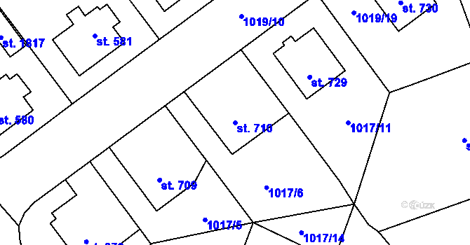 Parcela st. 710 v KÚ Blatná, Katastrální mapa
