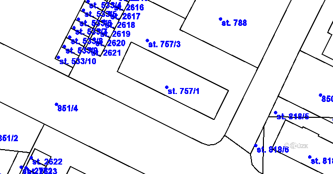 Parcela st. 757/1 v KÚ Blatná, Katastrální mapa