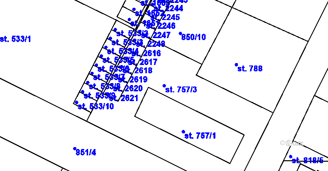 Parcela st. 757/3 v KÚ Blatná, Katastrální mapa