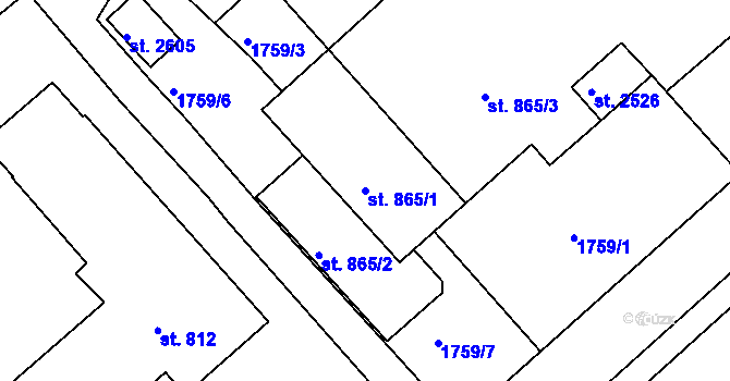 Parcela st. 865/1 v KÚ Blatná, Katastrální mapa