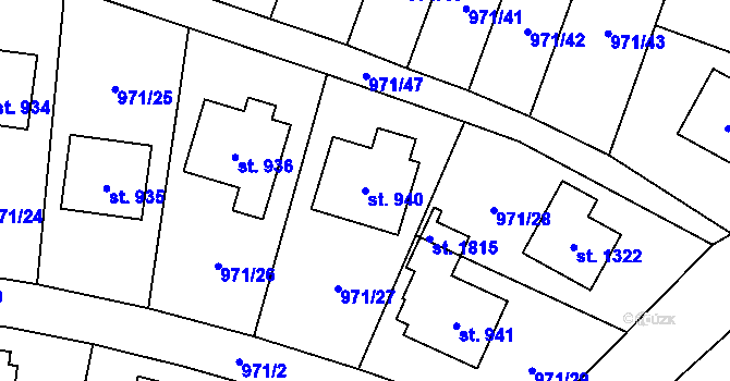 Parcela st. 940 v KÚ Blatná, Katastrální mapa