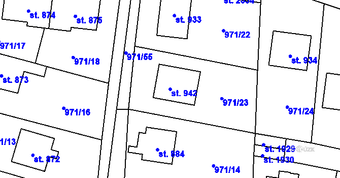 Parcela st. 942 v KÚ Blatná, Katastrální mapa