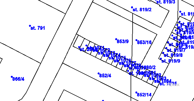 Parcela st. 1073 v KÚ Blatná, Katastrální mapa