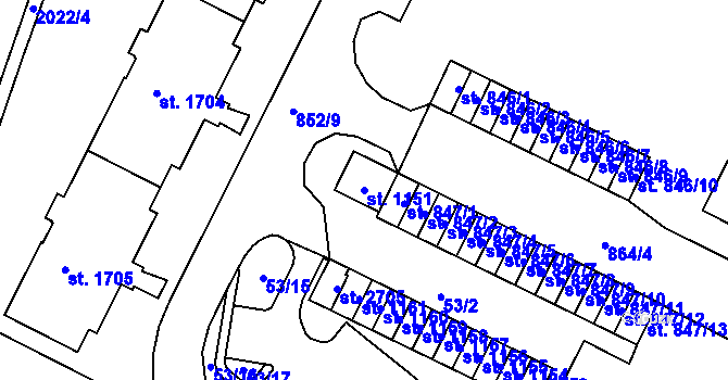 Parcela st. 1151 v KÚ Blatná, Katastrální mapa