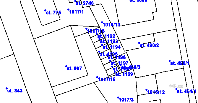 Parcela st. 1195 v KÚ Blatná, Katastrální mapa