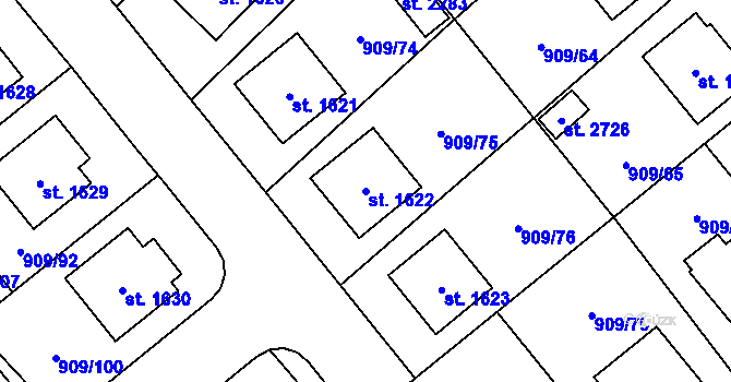 Parcela st. 1622 v KÚ Blatná, Katastrální mapa