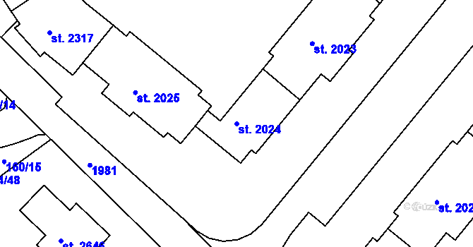 Parcela st. 2024 v KÚ Blatná, Katastrální mapa