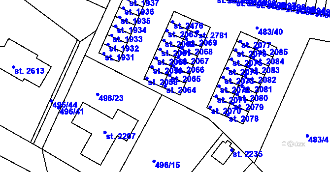 Parcela st. 2064 v KÚ Blatná, Katastrální mapa