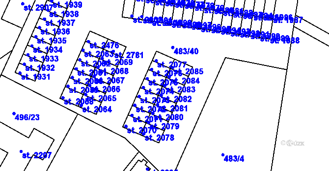 Parcela st. 2083 v KÚ Blatná, Katastrální mapa