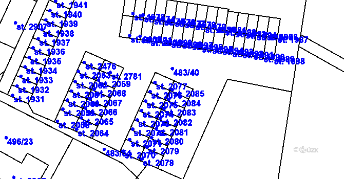Parcela st. 2085 v KÚ Blatná, Katastrální mapa