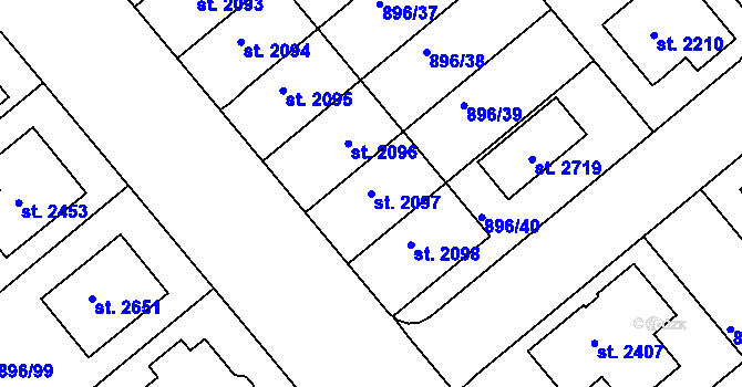 Parcela st. 2097 v KÚ Blatná, Katastrální mapa